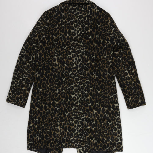 New Look Womens Black Animal Print Overcoat Coat Size 10 Button - Leopard Print