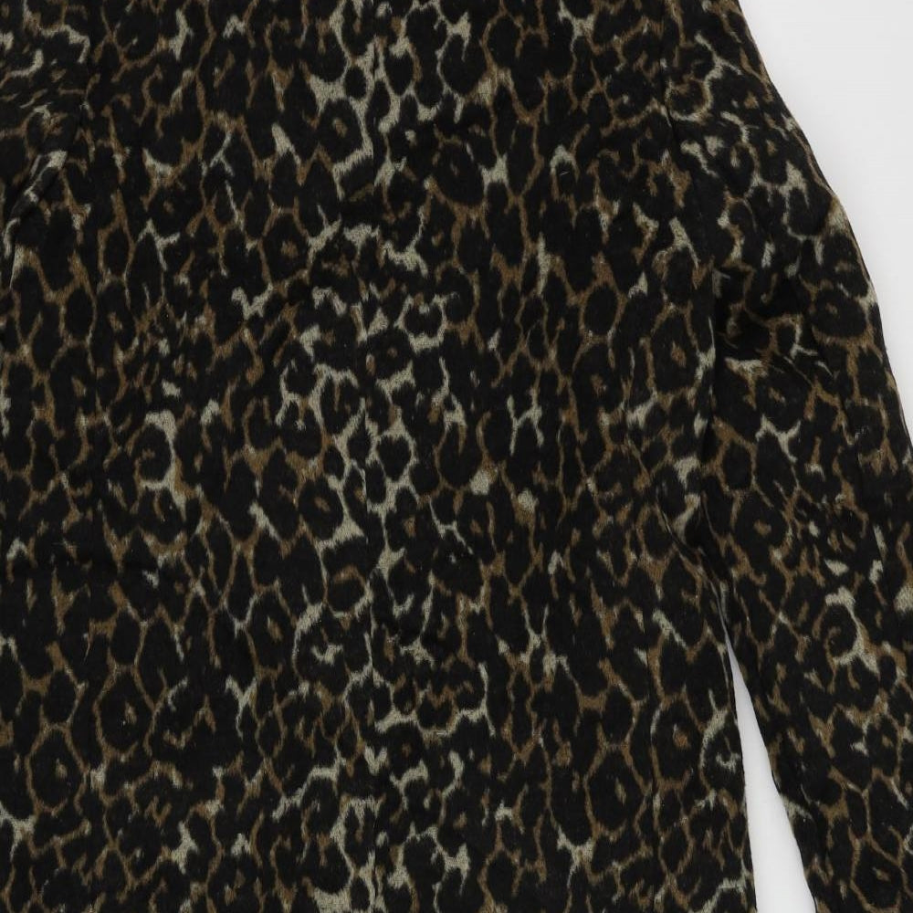 New Look Womens Black Animal Print Overcoat Coat Size 10 Button - Leopard Print
