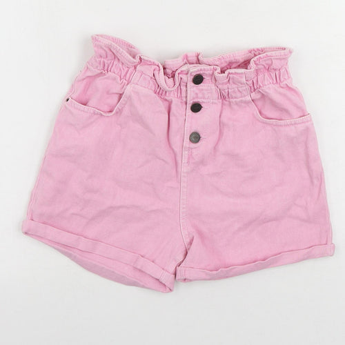 Marks and Spencer Girls Pink Cotton Mom Shorts Size 12-13 Years Regular Buckle - Elastic Waist