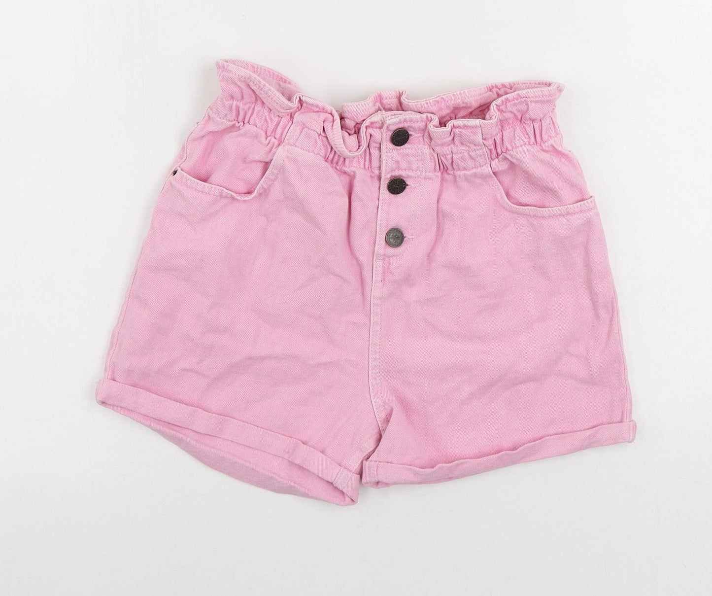 Marks and Spencer Girls Pink Cotton Mom Shorts Size 12-13 Years Regular Buckle - Elastic Waist