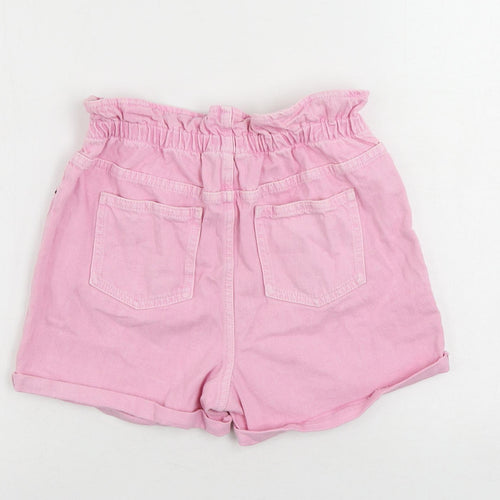 Marks and Spencer Girls Pink Cotton Mom Shorts Size 12-13 Years Regular Buckle - Elastic Waist