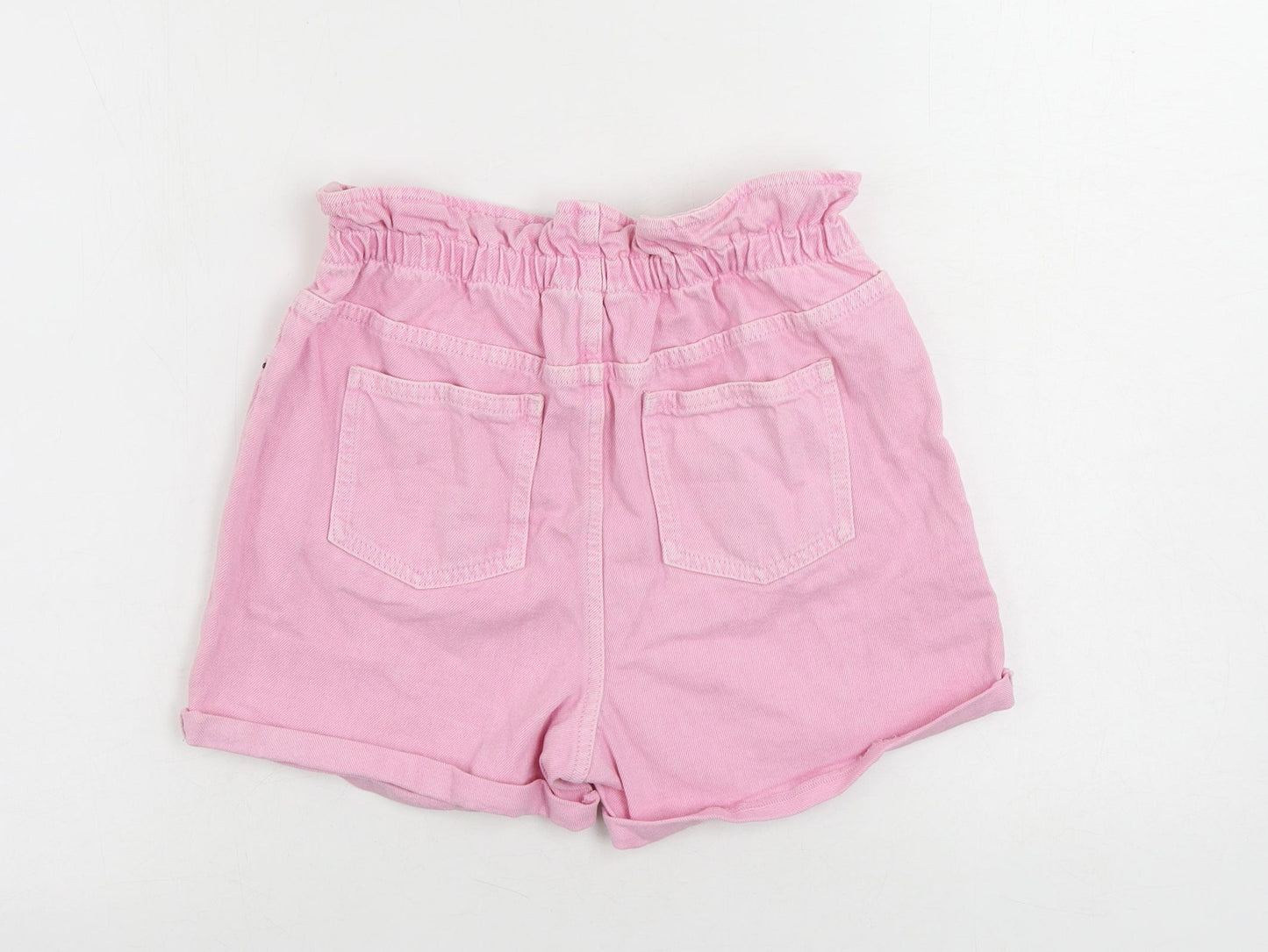 Marks and Spencer Girls Pink Cotton Mom Shorts Size 12-13 Years Regular Buckle - Elastic Waist