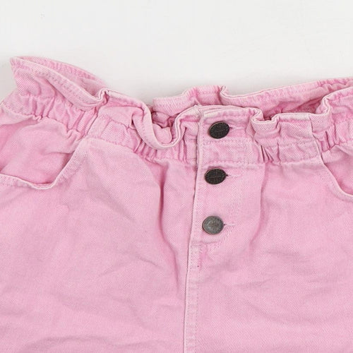 Marks and Spencer Girls Pink Cotton Mom Shorts Size 12-13 Years Regular Buckle - Elastic Waist