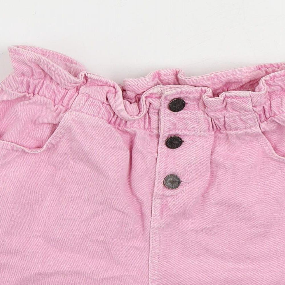 Marks and Spencer Girls Pink Cotton Mom Shorts Size 12-13 Years Regular Buckle - Elastic Waist