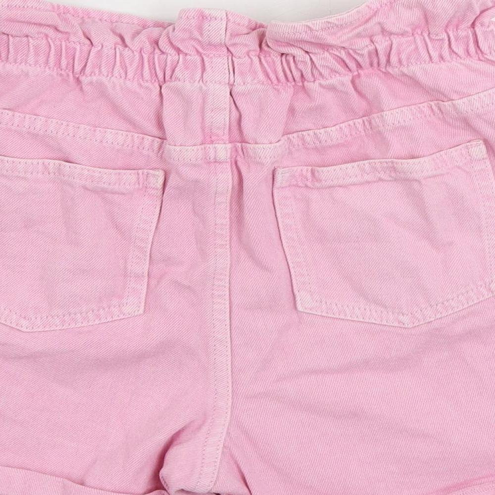 Marks and Spencer Girls Pink Cotton Mom Shorts Size 12-13 Years Regular Buckle - Elastic Waist