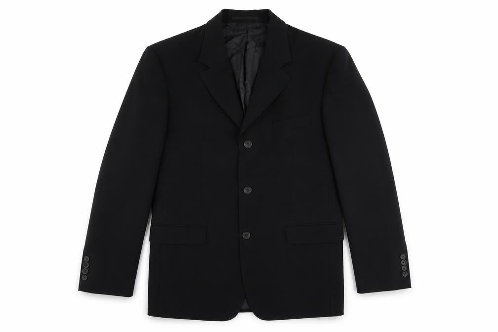 Front view of Tom English men’s black wool jacket suit jacket, size 38, regular