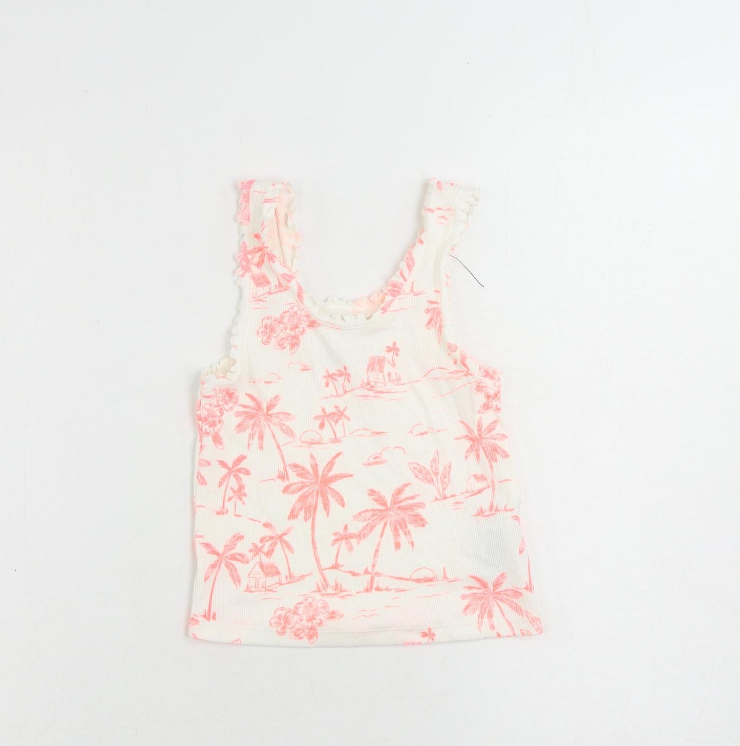 Marks and Spencer Girls White Geometric Cotton Pullover Tank Size 7-8 Years Scoop Neck Pullover - Palm Print