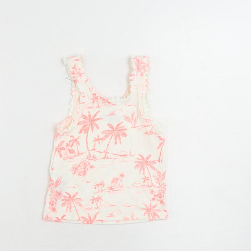 Marks and Spencer Girls White Geometric Cotton Pullover Tank Size 7-8 Years Scoop Neck Pullover - Palm Print