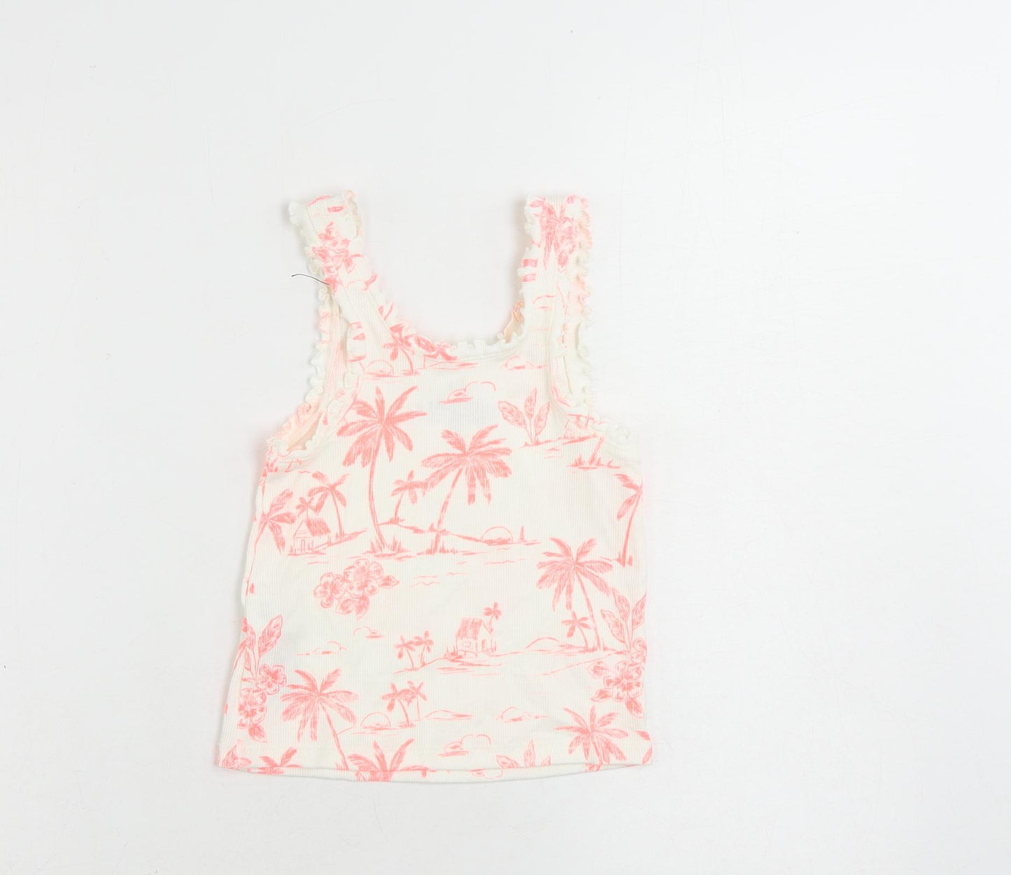 Marks and Spencer Girls White Geometric Cotton Pullover Tank Size 7-8 Years Scoop Neck Pullover - Palm Print