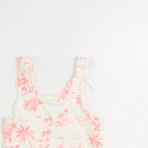 Marks and Spencer Girls White Geometric Cotton Pullover Tank Size 7-8 Years Scoop Neck Pullover - Palm Print