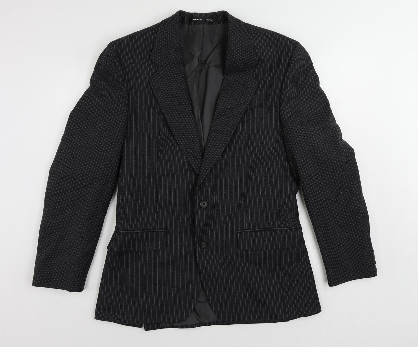The Label Mens Grey Striped Wool Jacket Suit Jacket Size 38 Regular