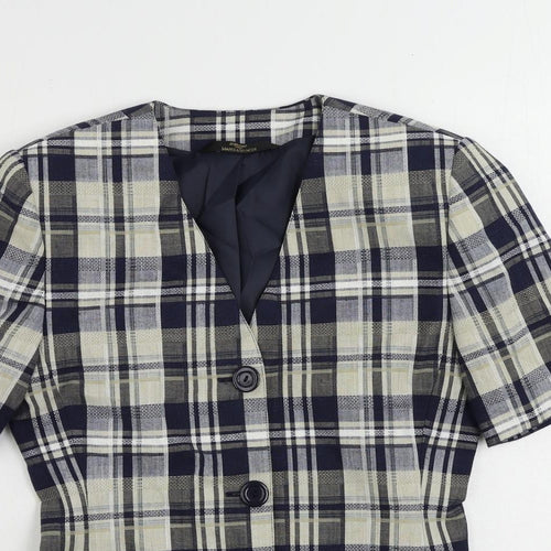 St Michael Womens Blue Plaid Jacket Blazer Size 8 Button