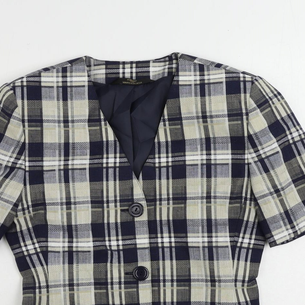 St Michael Womens Blue Plaid Jacket Blazer Size 8 Button