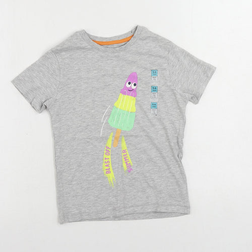 Marks and Spencer Girls Grey Cotton Pullover T-Shirt Size 5-6 Years Crew Neck Pullover - Ice Cream