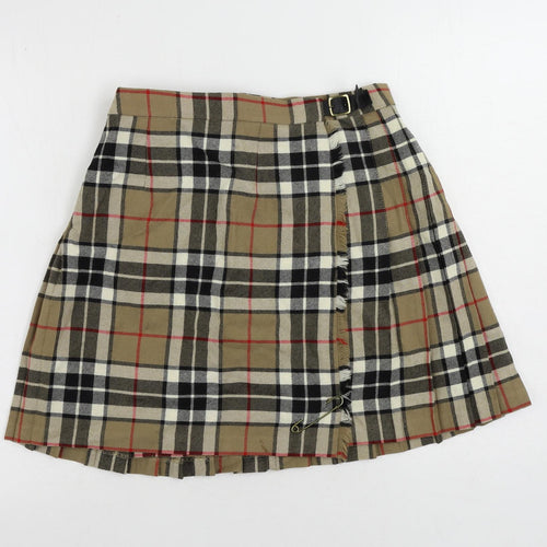 James Pringle Womens Brown Plaid Wool Wrap Skirt Size 12 Buckle - Adjustable Waist