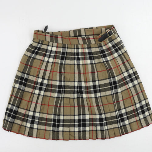 James Pringle Womens Brown Plaid Wool Wrap Skirt Size 12 Buckle - Adjustable Waist