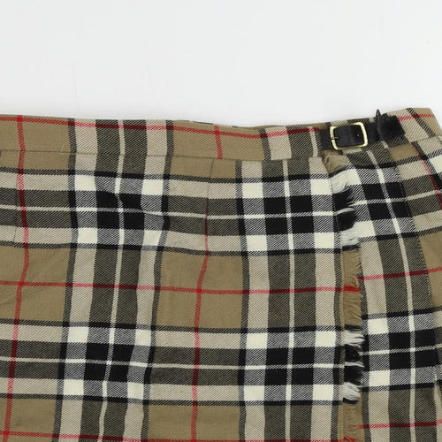 James Pringle Womens Brown Plaid Wool Wrap Skirt Size 12 Buckle - Adjustable Waist