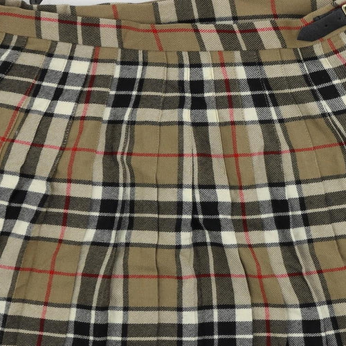 James Pringle Womens Brown Plaid Wool Wrap Skirt Size 12 Buckle - Adjustable Waist