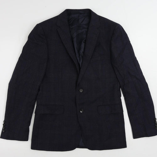 John Lewis Mens Blue Plaid Wool Jacket Suit Jacket Size 38 Regular