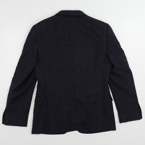 John Lewis Mens Blue Plaid Wool Jacket Suit Jacket Size 38 Regular
