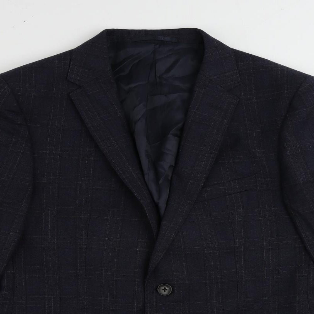 John Lewis Mens Blue Plaid Wool Jacket Suit Jacket Size 38 Regular