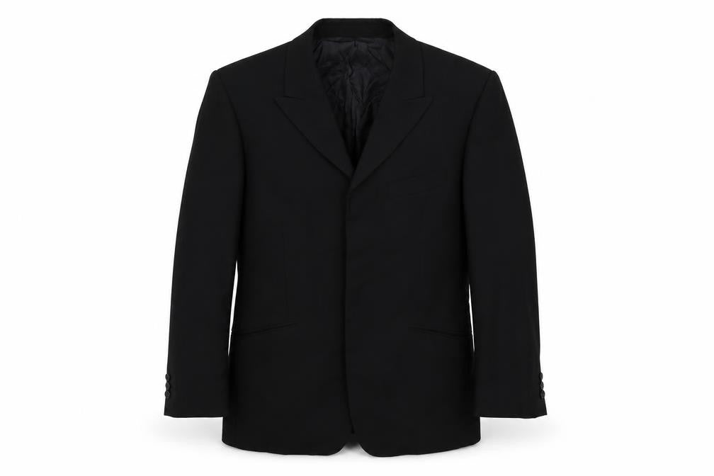 Front view of Burton men’s black polyester jacket suit jacket, size 38, regular