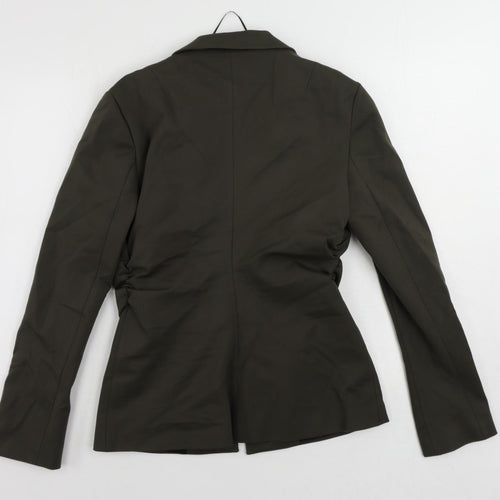Zara Womens Green Jacket Blazer Size M Hook & Eye - Ruched Detail