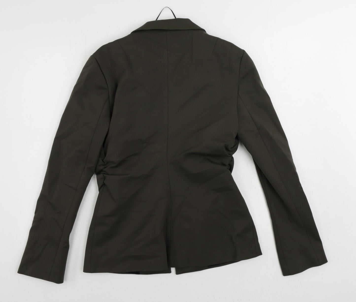 Zara Womens Green Jacket Blazer Size M Hook & Eye - Ruched Detail