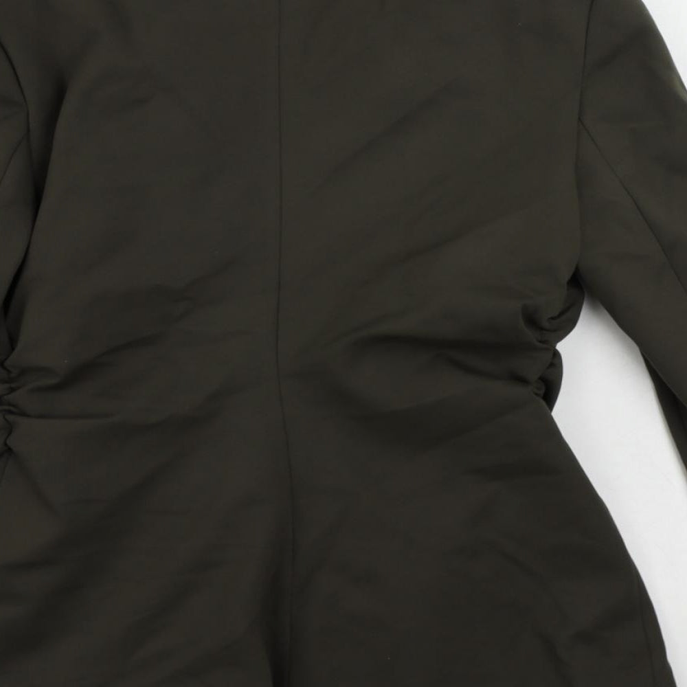 Zara Womens Green Jacket Blazer Size M Hook & Eye - Ruched Detail