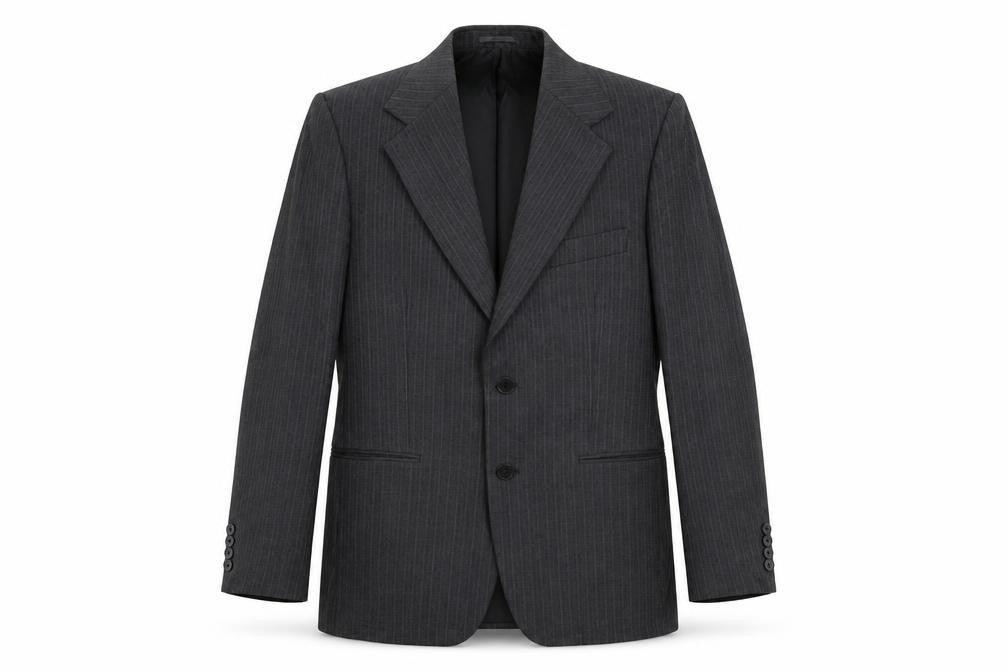 Front view of St Michael men’s grey striped wool jacket suit jacket, size 38, regular