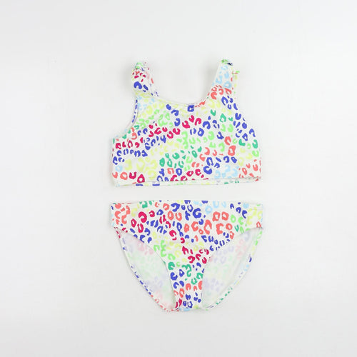 Marks and Spencer Girls White Animal Print Polyamide Cropped Tank Size 12-13 Years Scoop Neck - Swimsuit Bikini