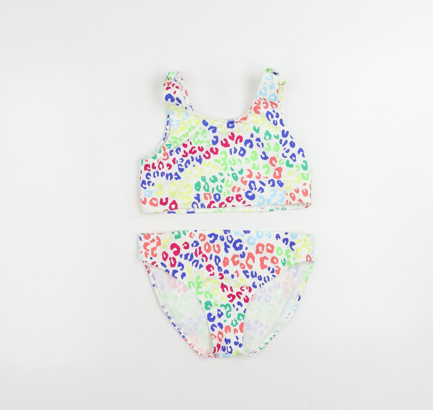 Marks and Spencer Girls White Animal Print Polyamide Cropped Tank Size 12-13 Years Scoop Neck - Swimsuit Bikini