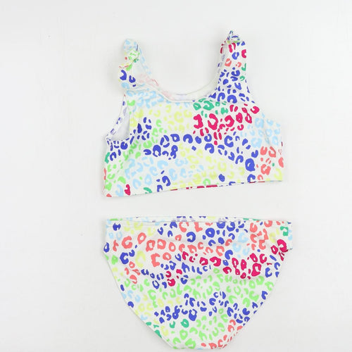 Marks and Spencer Girls White Animal Print Polyamide Cropped Tank Size 12-13 Years Scoop Neck - Swimsuit Bikini