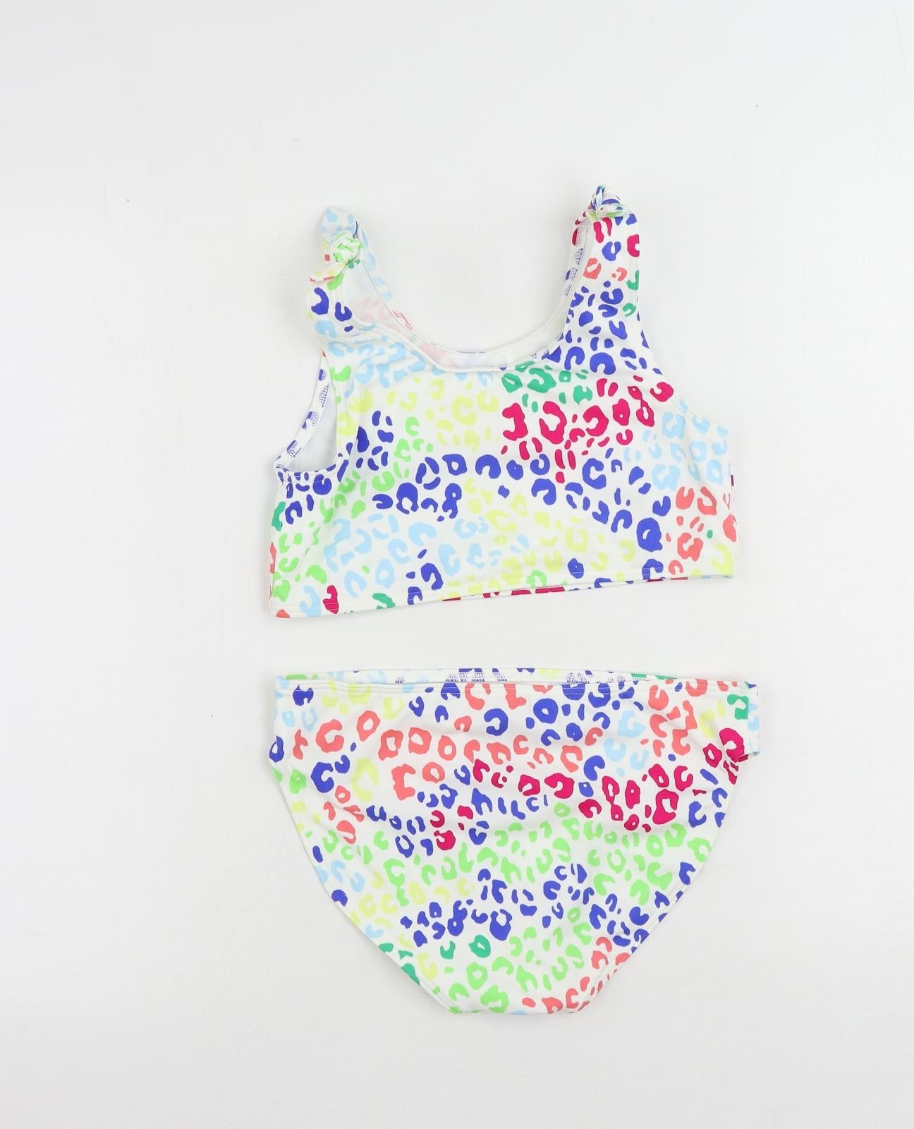 Marks and Spencer Girls White Animal Print Polyamide Cropped Tank Size 12-13 Years Scoop Neck - Swimsuit Bikini