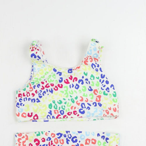 Marks and Spencer Girls White Animal Print Polyamide Cropped Tank Size 12-13 Years Scoop Neck - Swimsuit Bikini