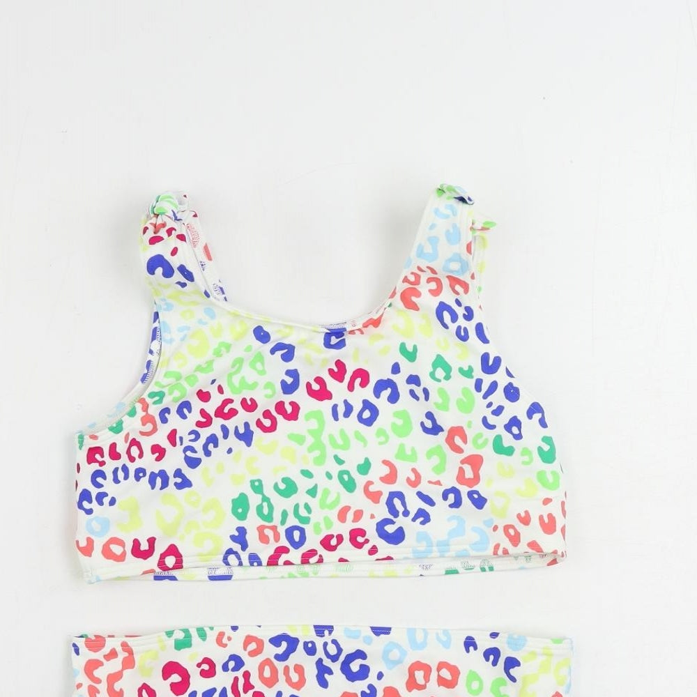 Marks and Spencer Girls White Animal Print Polyamide Cropped Tank Size 12-13 Years Scoop Neck - Swimsuit Bikini