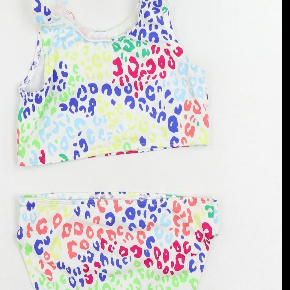 Marks and Spencer Girls White Animal Print Polyamide Cropped Tank Size 12-13 Years Scoop Neck - Swimsuit Bikini