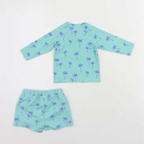 Marks and Spencer Baby Green Geometric Polyester Shorts Set Outfit/Set Size 0-3 Months Zip - Palm Print Beach Swimming Set