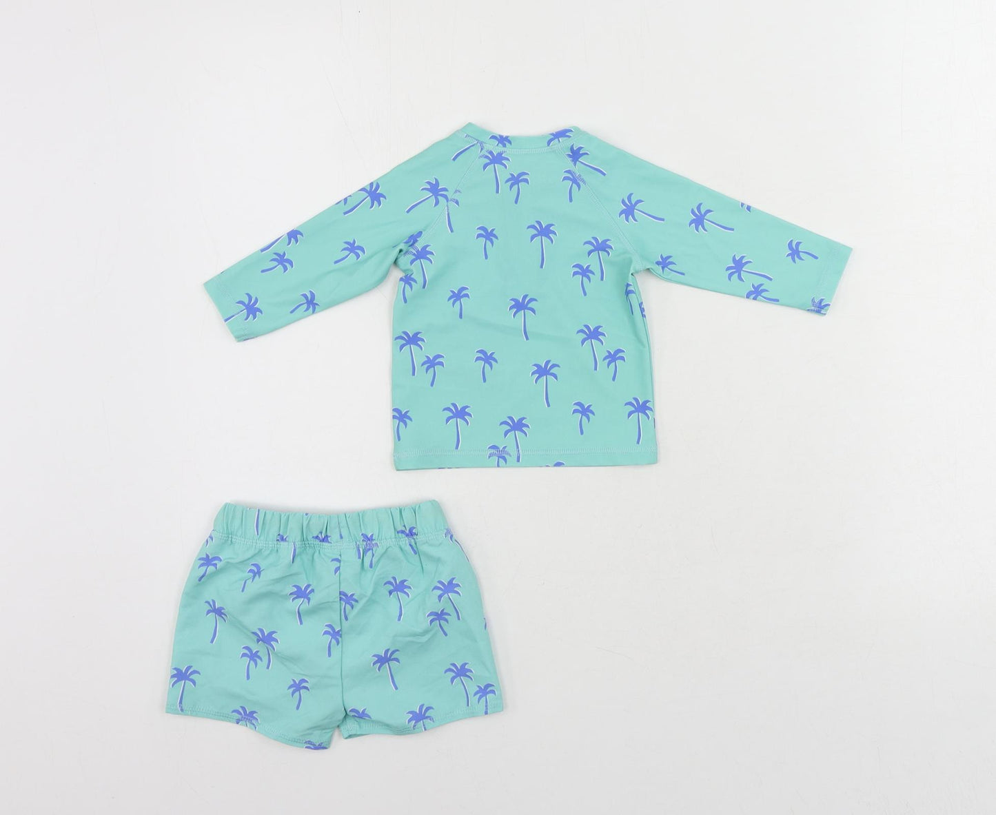 Marks and Spencer Baby Green Geometric Polyester Shorts Set Outfit/Set Size 0-3 Months Zip - Palm Print Beach Swimming Set