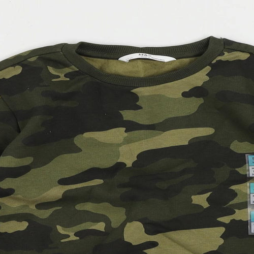 Marks and Spencer Boys Green Camouflage Cotton Pullover Sweatshirt Size 5-6 Years Pullover