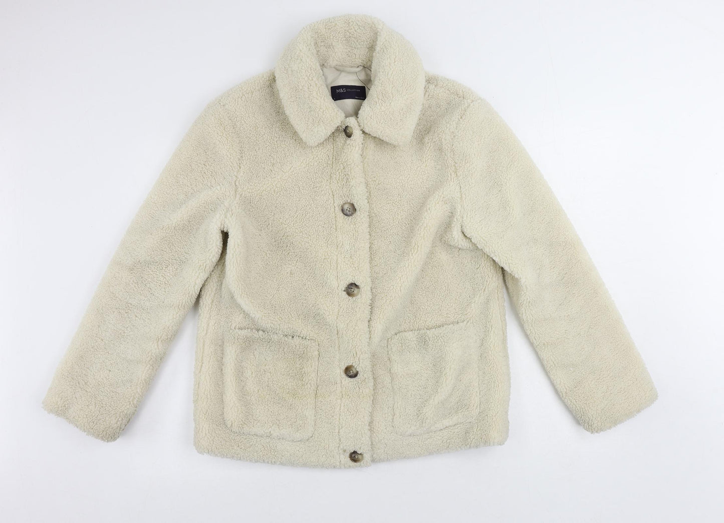 Marks and Spencer Womens Ivory Jacket Size 8 Button - Teddy Jacket