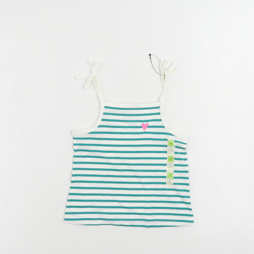 Marks and Spencer Girls Green Striped Cotton Camisole Tank Size 2-3 Years Square Neck Pullover