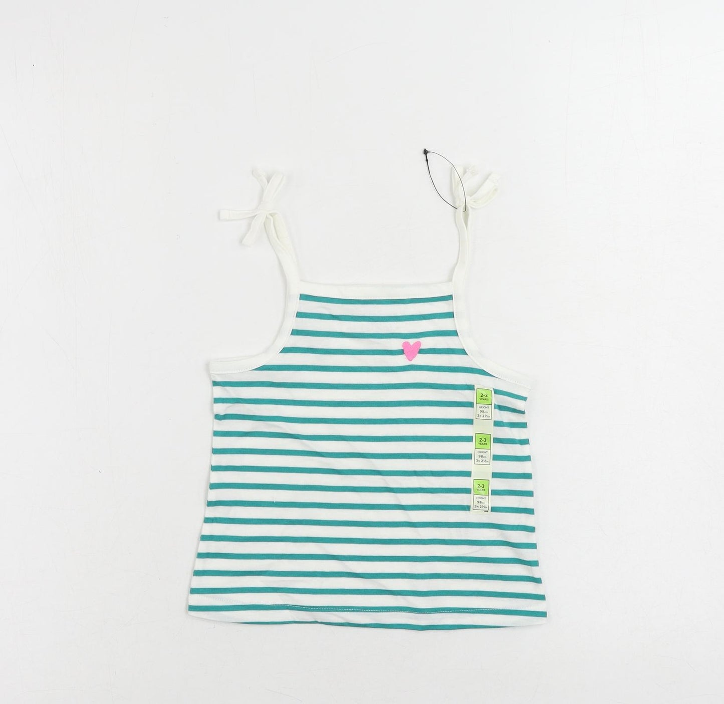 Marks and Spencer Girls Green Striped Cotton Camisole Tank Size 2-3 Years Square Neck Pullover