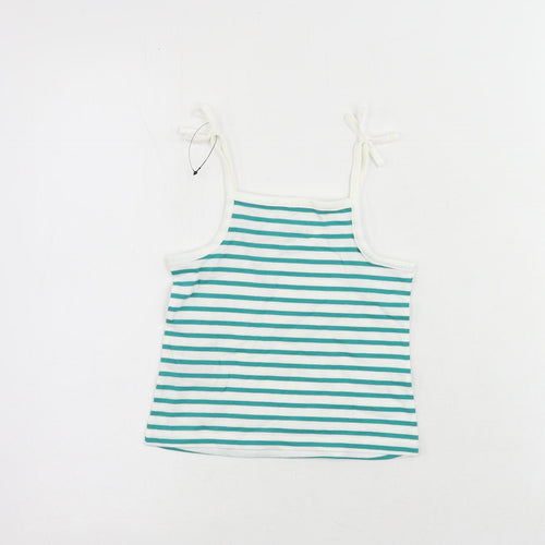 Marks and Spencer Girls Green Striped Cotton Camisole Tank Size 2-3 Years Square Neck Pullover