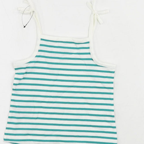 Marks and Spencer Girls Green Striped Cotton Camisole Tank Size 2-3 Years Square Neck Pullover