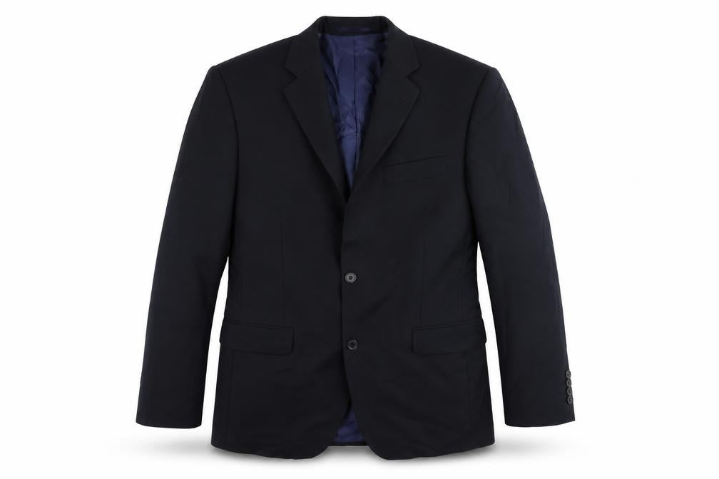 Front view of John Lewis men’s blue wool jacket suit jacket, size 40, regular