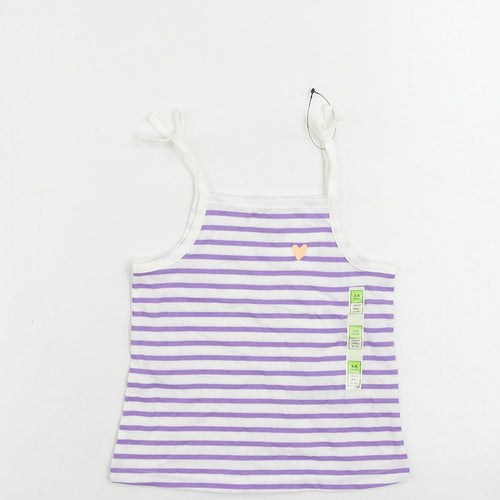 Marks and Spencer Girls Purple Striped Cotton Camisole Tank Size 3-4 Years Square Neck