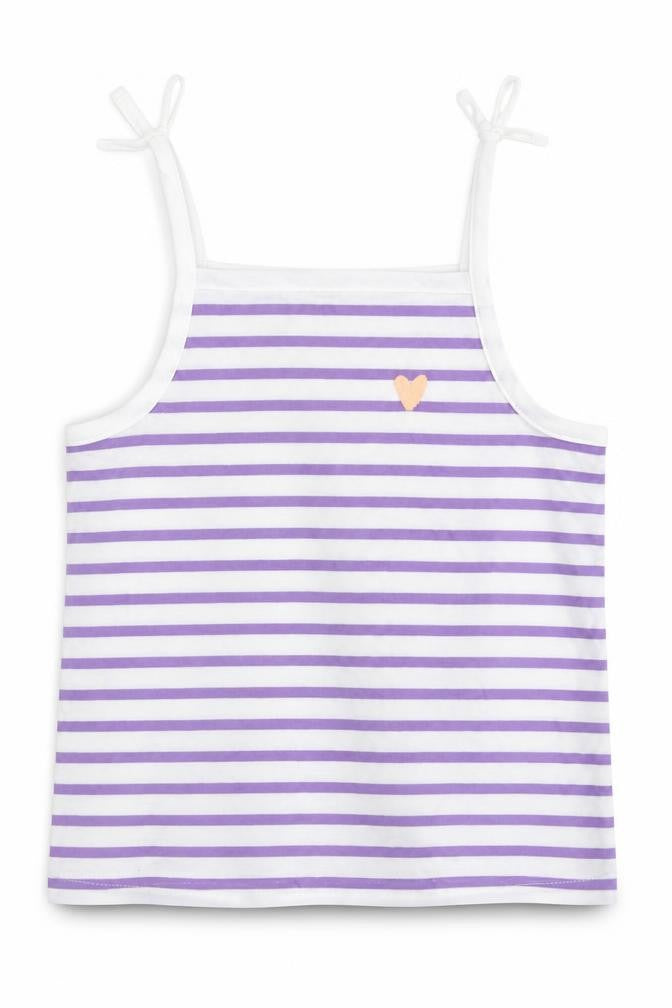 Marks and Spencer Girls Purple Striped Cotton Camisole Tank Size 3-4 Years Square Neck