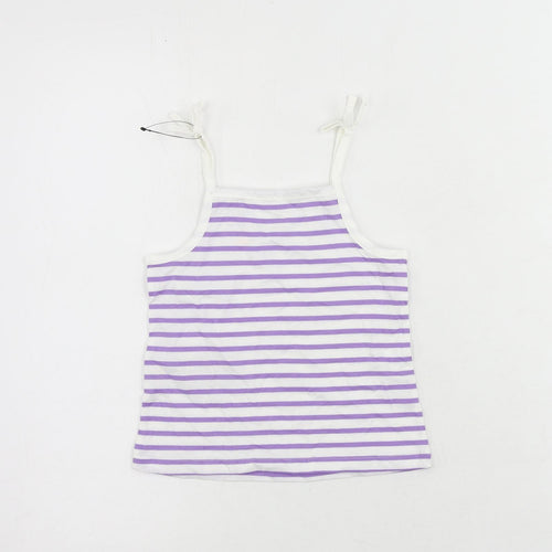 Marks and Spencer Girls Purple Striped Cotton Camisole Tank Size 3-4 Years Square Neck