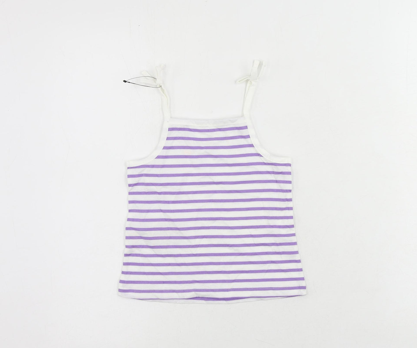 Marks and Spencer Girls Purple Striped Cotton Camisole Tank Size 3-4 Years Square Neck